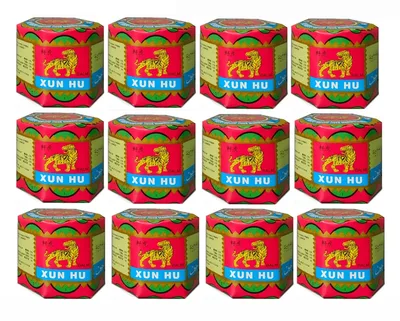 מארז 12 יחידות משחה סינית טייגר באלם חזקה לכאבים "XUN HU"