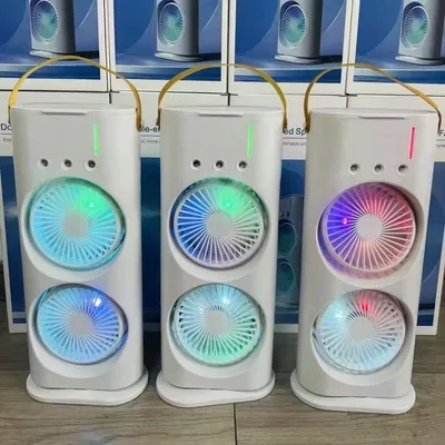 מצנן ומאוורר שולחני מגדל נייד כפול עם מפיץ אדים קרים מנוע שקט ושלט רחוק